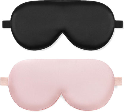 ALASKA BEAR Cooling Gel Eye Mask Weighted Silk Sleep Mask, Black & Pink | Cotton Eyeshades, Cold & Hot Compress, Pain Relief, 180g Heavy, 2 Set