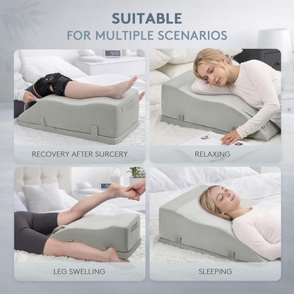Leg Elevation Pillow for After Surgery, Adjustable Wedge Pillow for Legs Knee Swelling & Blood Circulation Relief, Knee Replacement Surgery Recovery Pillow (Velvet Grey, 27.5inx13inx10in)