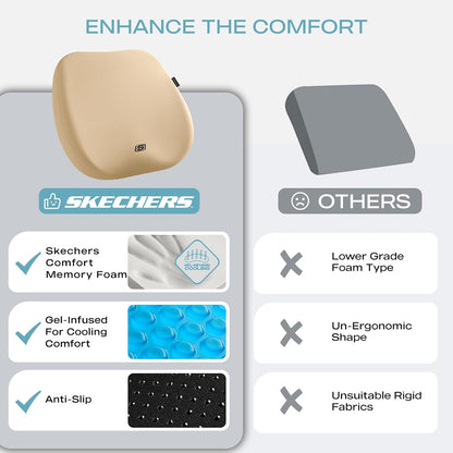 Skechers Seat Cushion Premium Gel & Memory Foam-Office Chair Cushion for Tailbone Pain Relief,Butt Pillow for Office Chair,Car seat Cushion,Long Sitting Office Workers,and Car Drivers,Black