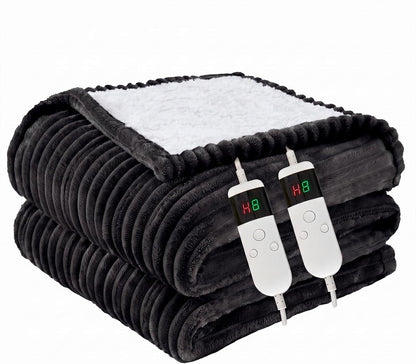 Heated Blanket Electric Throw, Soft Flannel Heating Blanket with 8 Hours Auto Off 10 Fast Heating Levels Machine Washable Sherpa Heated Blanket with Overheating Protection