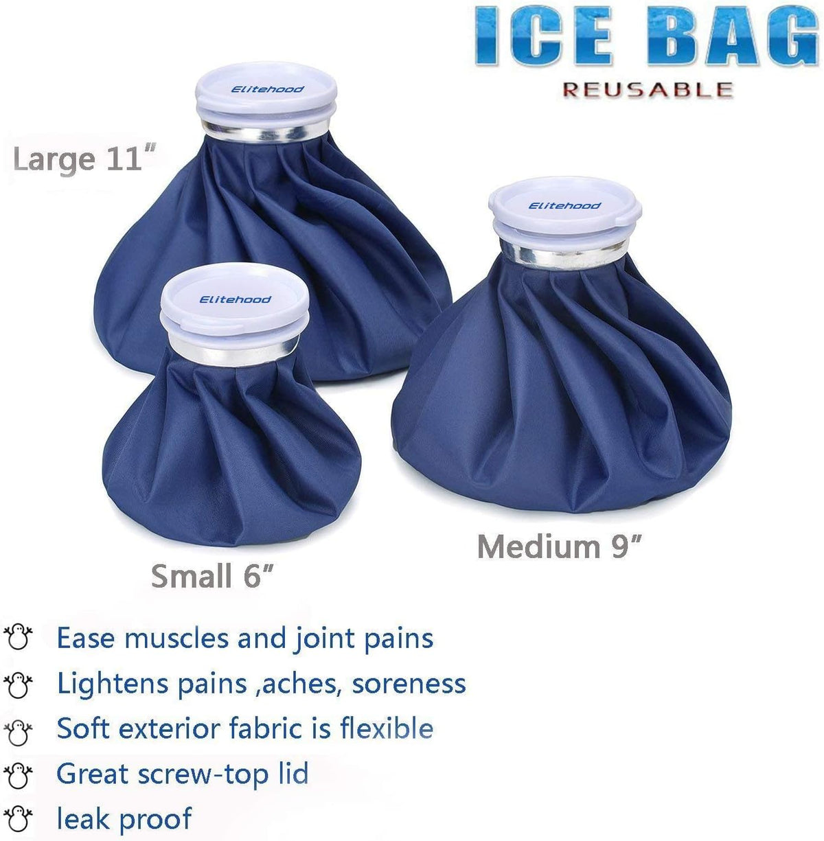 elitehood Reusable Ice Bags for Injuries, Refillable Ice Pack Hot Water Bag