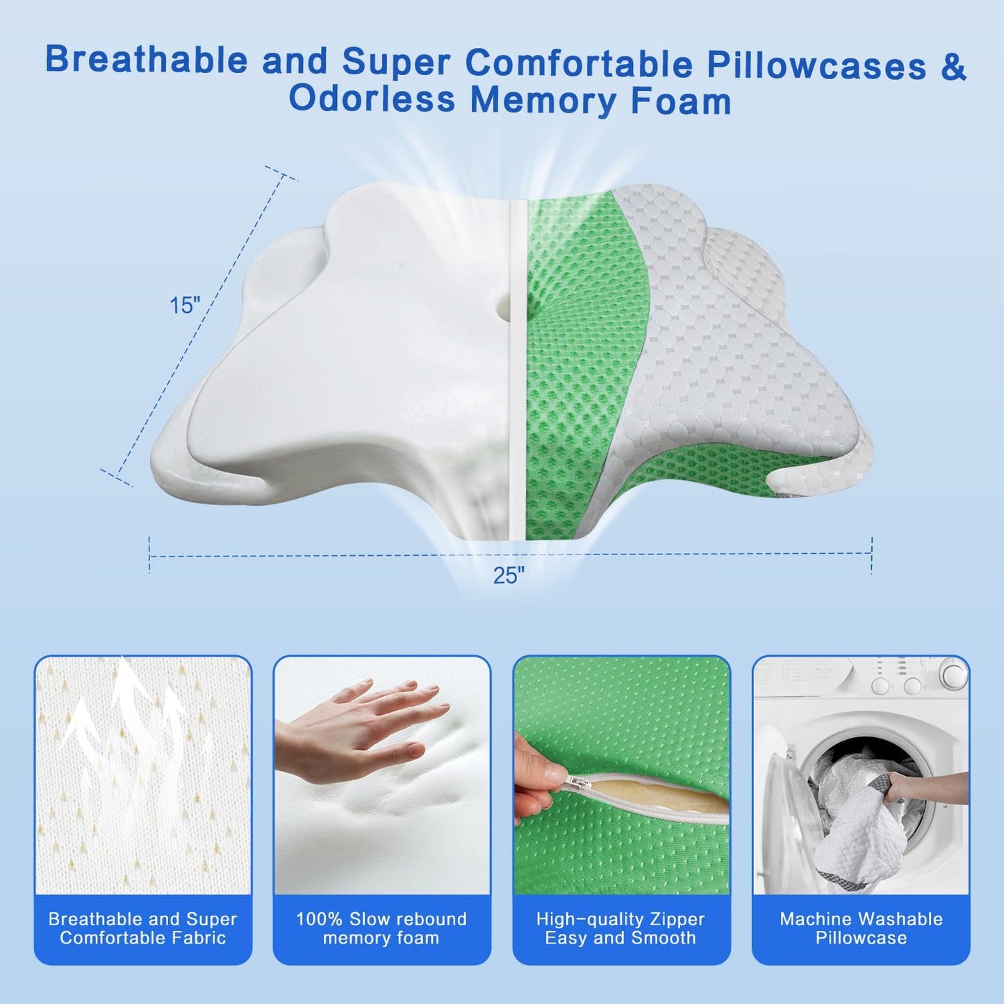 Pain Relief Cervical Pillow for Neck Support, Adjustable Ergonomic Pillow | Cozy Sleeping, Odorless Orthopedic Memory Foam Pillow, Contour Bed Pillow for Side Back Stomach Sleeper