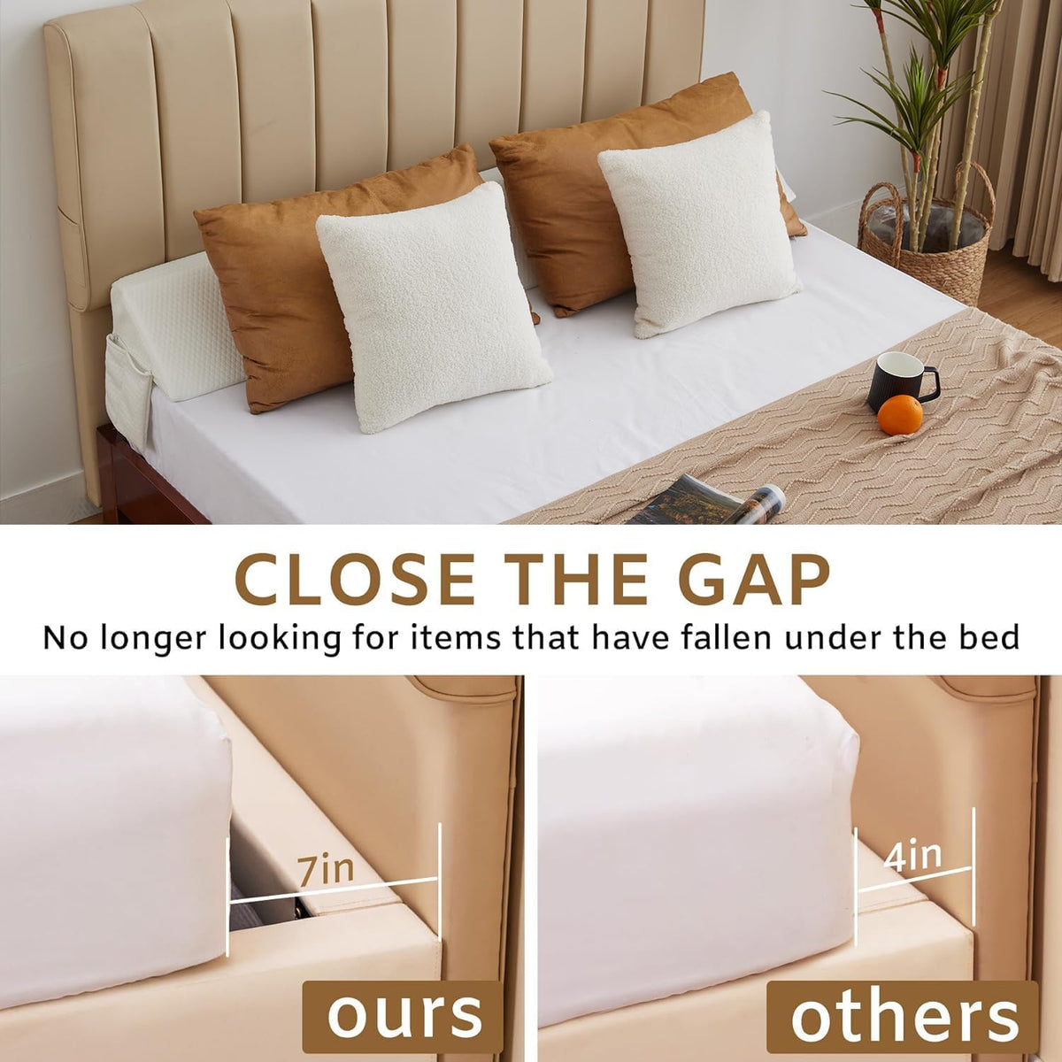 Bedluxe King Bed Wedge Pillow for Headboard, Fill The Gap (0-7")