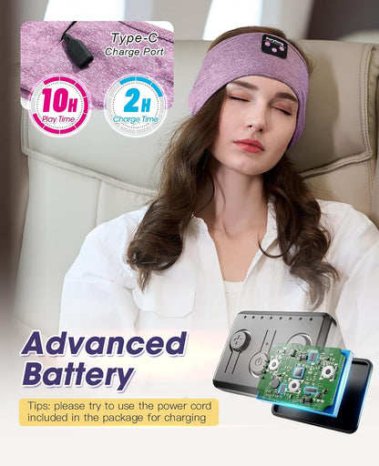 Perytong Sleep Headphones Bluetooth 5.4, Sleep Headphones for Side Sleepers with Ultra-Thin HD Stereo Speakers, Wireless & Sweat Resistant Sport Earphones for Workout Yoga Travel