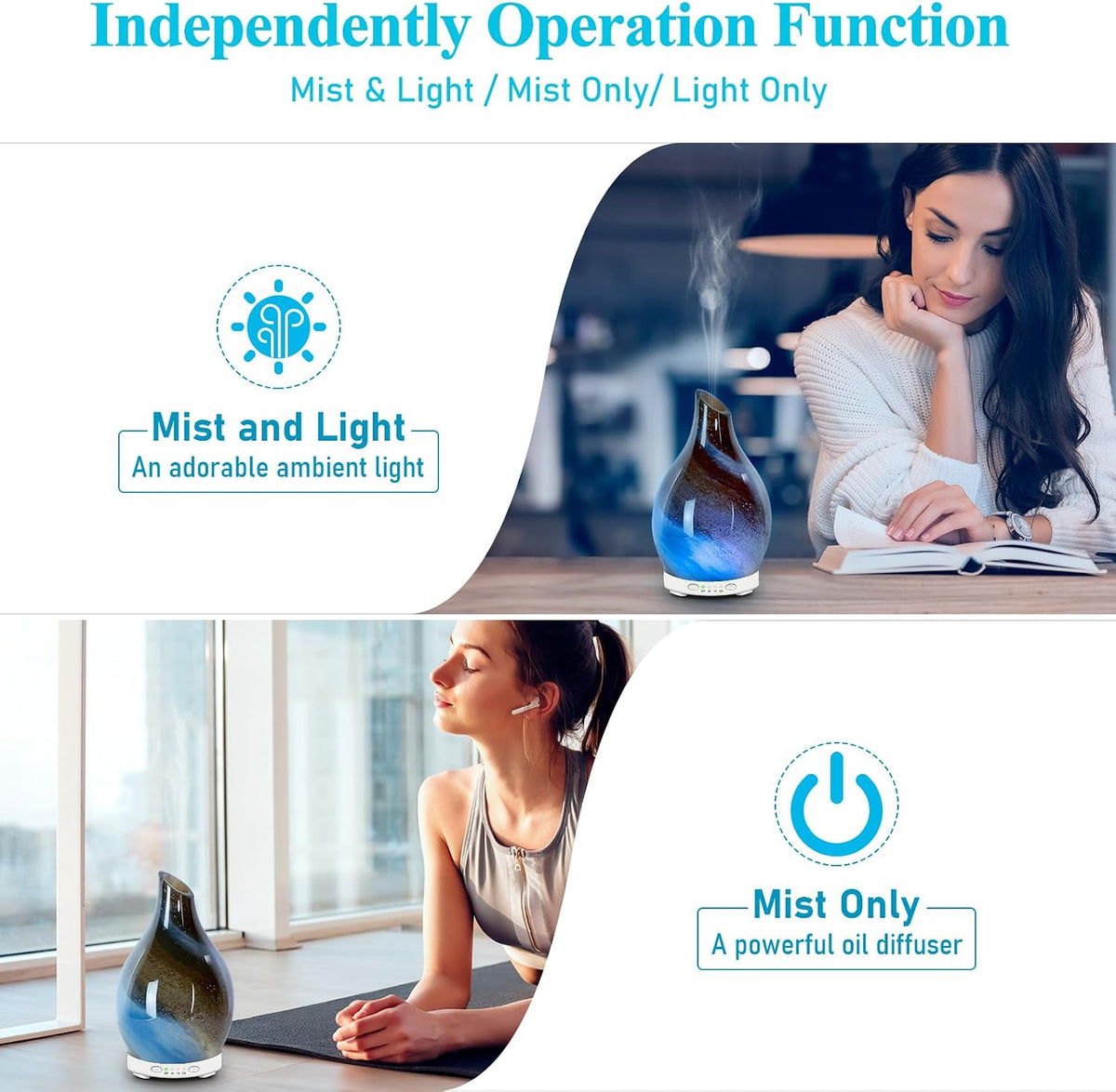 Essential Oil Diffuser 120ML Glass Aromatherapy Diffuser with 4 Timer Settings & 7 Color Changing Lights, Auto Shut-Off, Ultra Quiet Oil Diffuser for Home, Office, Yoga, Spa