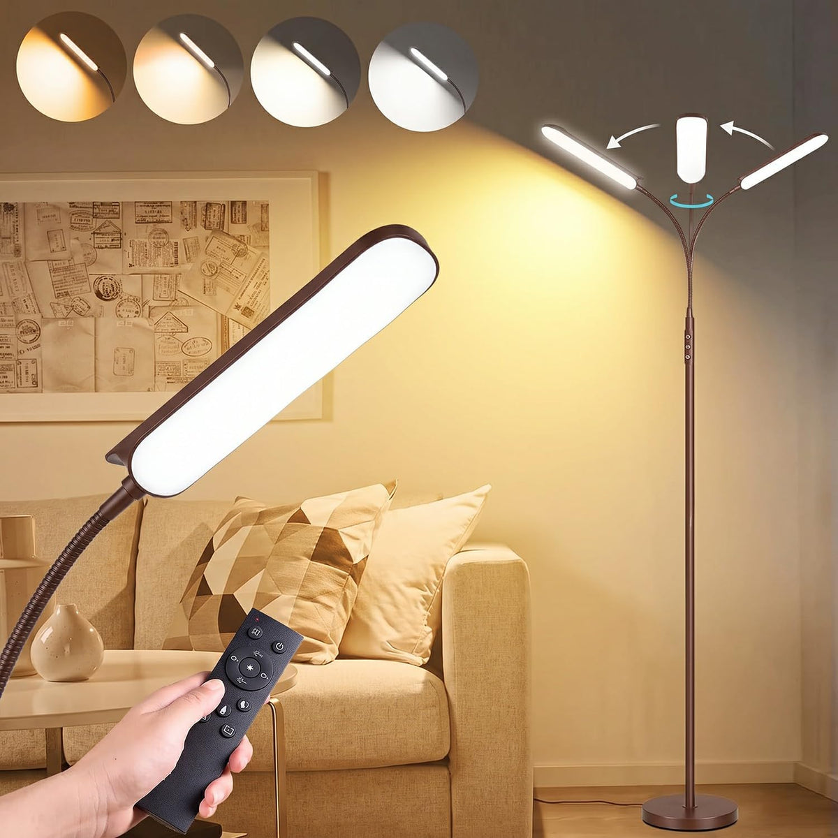 marctronic Floor Lamp, 18W 1800LM Super Bright LED Floor Lamp with Remote & Works with Smart Plug, Dimmable Timing Eye Caring Reading Lamps Floor Standing for Living Room Bedroom Office