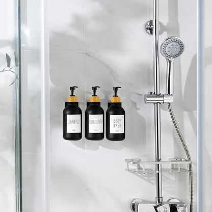 VITVITI Shampoo and Conditioner Dispenser 3 Chamber for Shower Wall, White | Refillable Body Wash Shower Soap Dispenser Wall Mounted, Drill Free 17oz Plastic Shower Bottles for Bathroom, Set of 3