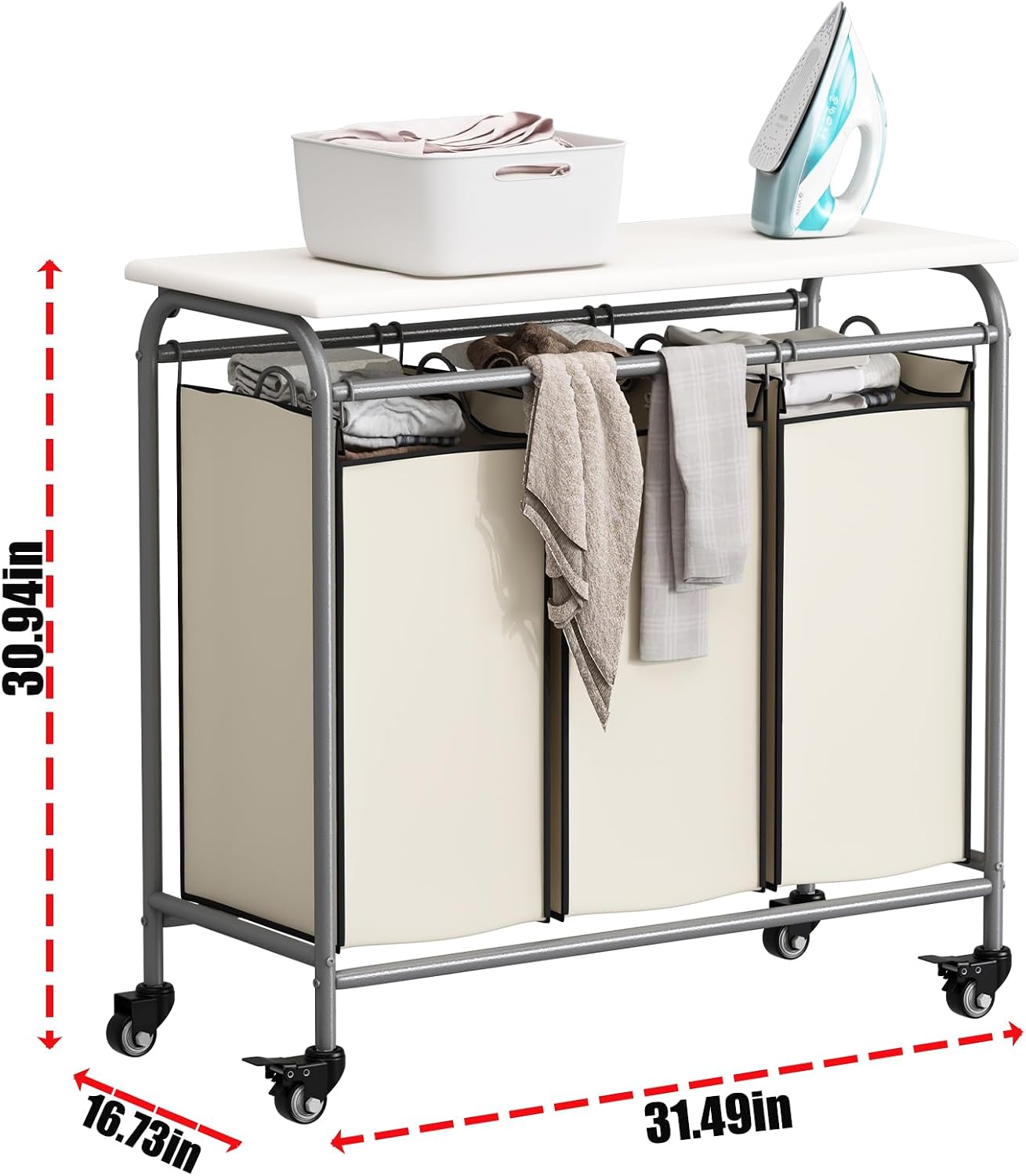 LINZINAR 3 Section Laundry Hamper, Black Laundry Basket 135L Laundry Sorter | Laundry Room Organization with Heavy Duty Rolling Lockable Wheels and Removable Bag, Bedroom Laundry Cart for Clothes Storage