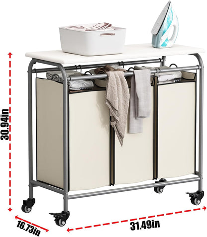LINZINAR 3 Section Laundry Hamper, Black Laundry Basket 135L Laundry Sorter | Laundry Room Organization with Heavy Duty Rolling Lockable Wheels and Removable Bag, Bedroom Laundry Cart for Clothes Storage