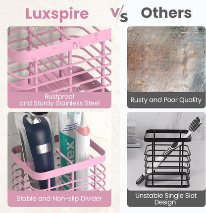 Luxspire Toothbrush Holders for Bathroom, Stainless Steel, 6 Slots, Black | Toothbrush Holders With Drainage, For Bathroom Countertop & Kitchen Sink, Bathroom Accessories