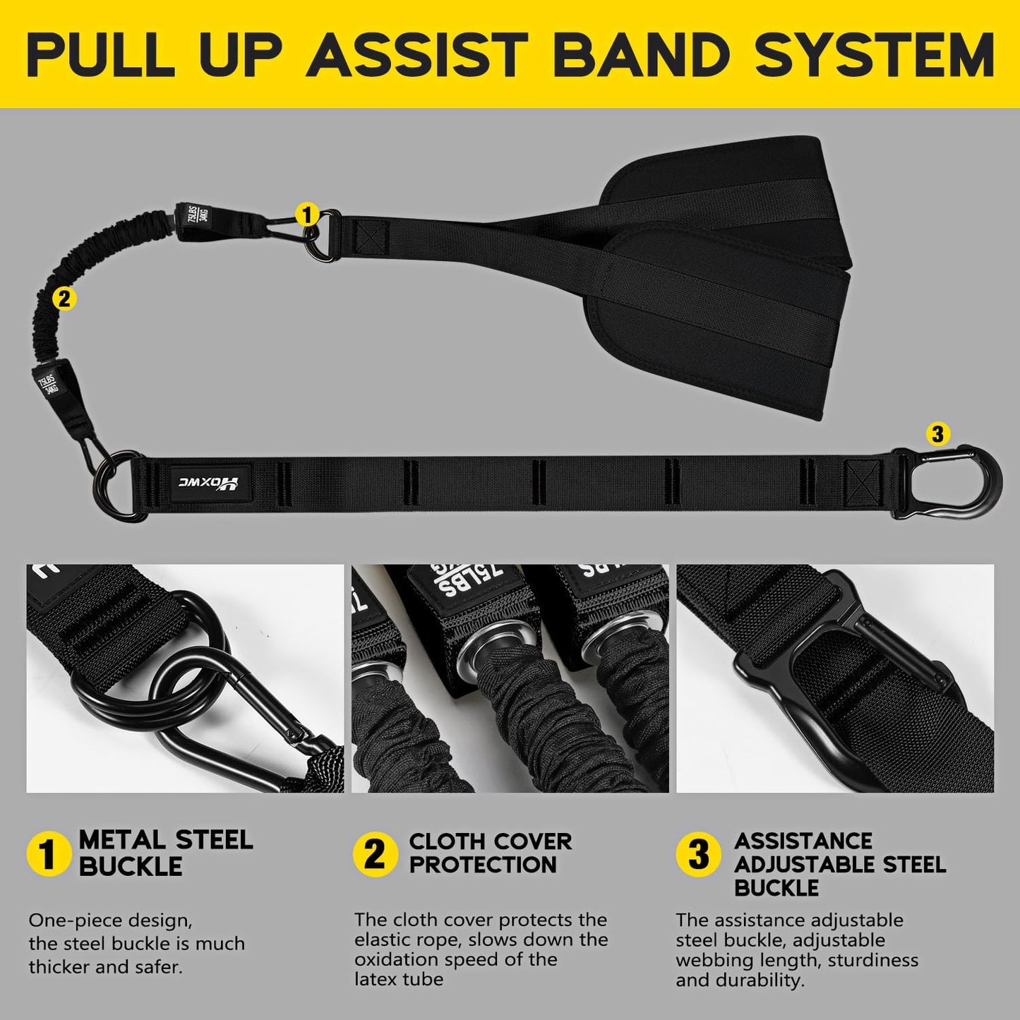 Pull Up Assistance Bands, Adjustable Heavy Duty Resistance Band for Pull Up, 3 Pull Up Bands, Comfortable Fabric Feet/Knee Rest, Assistance Bands for Pull-Up, Home Fitness, Body Stretching