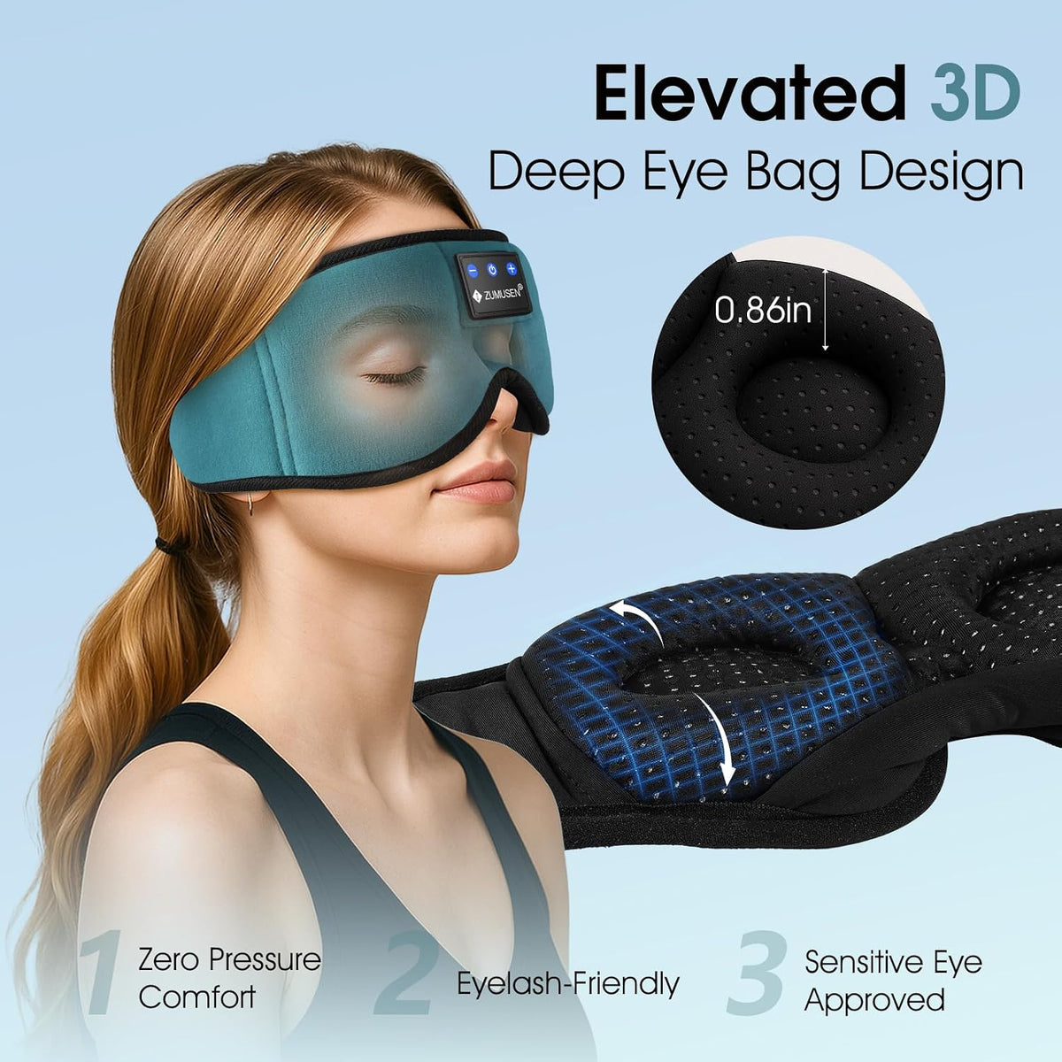 ZUMUSEN Bluetooth Sleep Headphones Mask with 3D Stereo Speakers