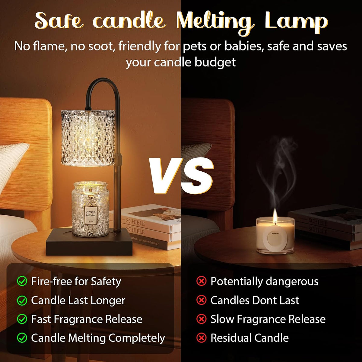 Candle Warmer Lamp with Timer, Electric Candle Warmer for Jar Candles, House Warming Gifts, Modern Home Decor Dimmable Wax Melting Lamp with Large Head, Black, Glass