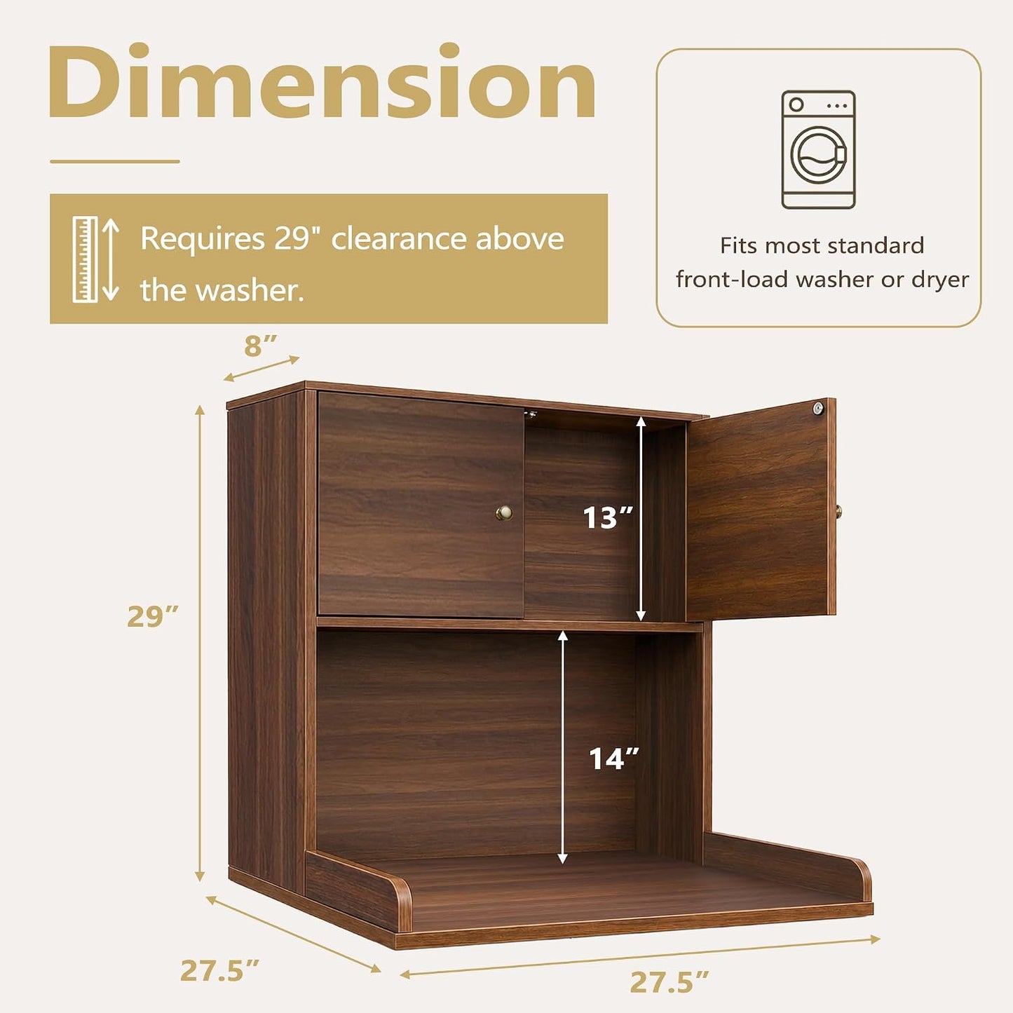 Laundry Storage & Organization (Oak) | Washer and Dryer Topper with Edge, Over Washer and Dryer Shelves for Laundry Room, Universal Fit, 27.5"Wx27.5"Dx29"H