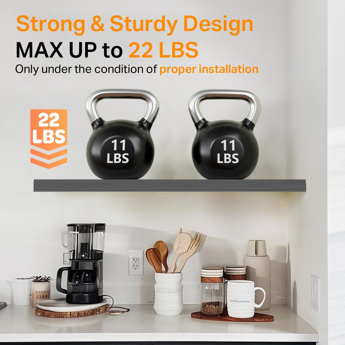 BAYKA Rustic Brown Floating Shelves 22.5in, Set of 2, Wall Mount Wood Shelf | Easy Install, 22lbs Max Load, Hidden Bracket, for Bathroom Bedroom Living Room or Kitchen, Hanging Shelf Book Decor Storage