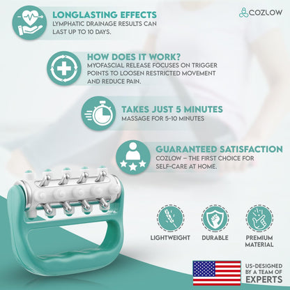 Handheld Lymphatic Drainage Massager - May Reduce Appearance of Cellulite | Cozlow manual massage tool w/ 7 rolling balls, helps support lymph system care, promotes healthy circulation & smoother skin