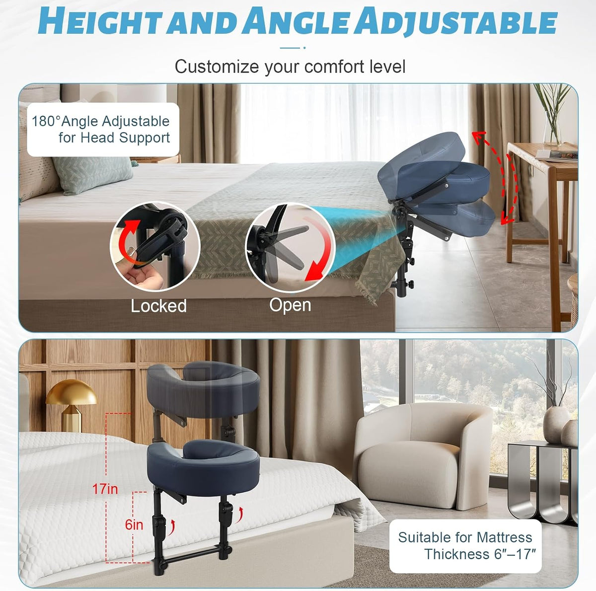 Massage Headrest for Bed, Head Holder & Face Cradle with Face Down Pillow