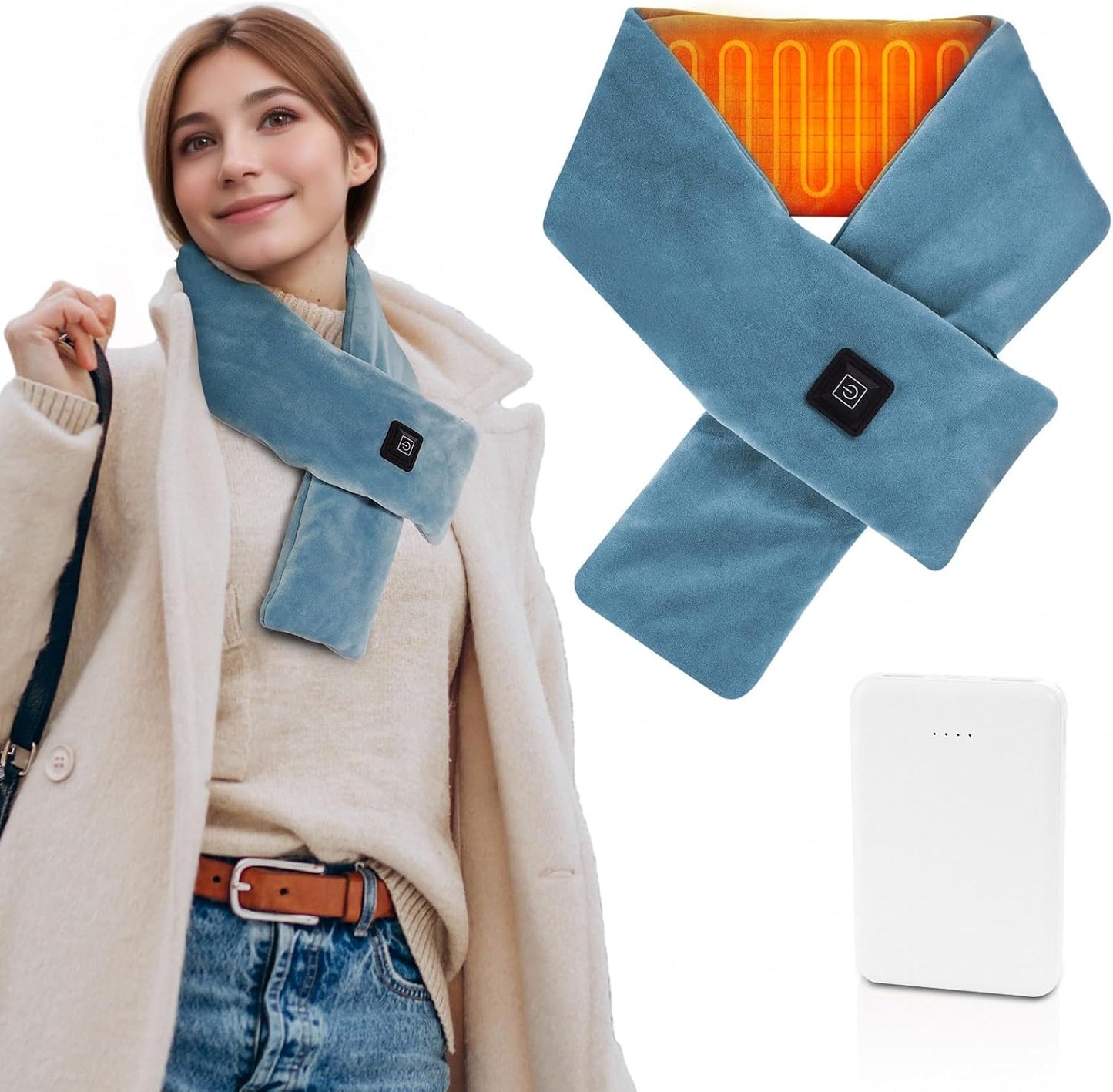 Girasol Heated Neck Wrap Heated Scarf for Neck Pain Relief, Neck Heating Pad with 5000mAh Power Bank, Cordless Thermal Neck Brace Electric Heated Neck Warmer with 3 Heating Levels (Purple)