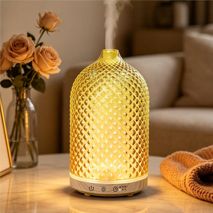Essential Oil Diffuser 150ml, Glass Diffuser with Ultrasonic Small Humidifier, 7 Color Lights, 1/2/4H Timer, Quiet Auto Shut-Off Oil Diffuser for Bedroom, Home, Office (Silvery)