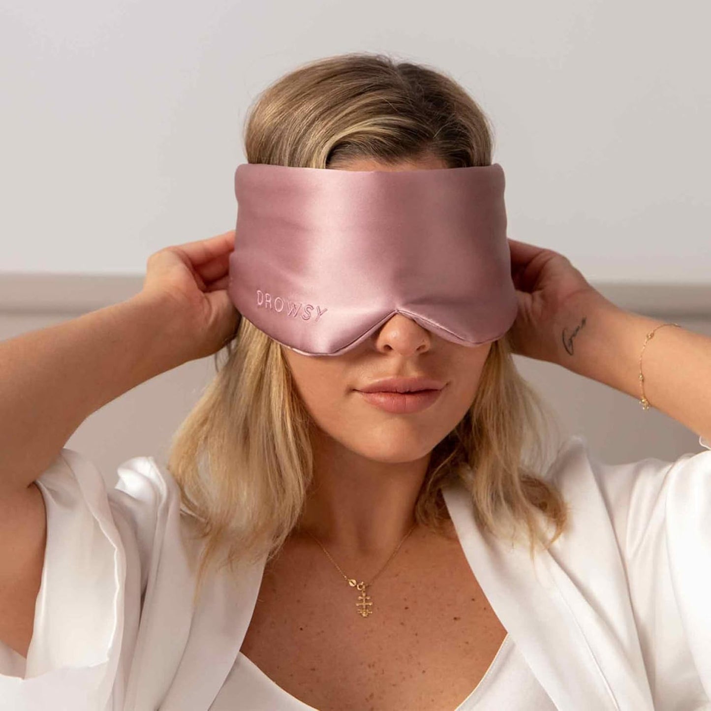 DROWSY Silk Sleep Mask - Face-Hugging, Padded Cocoon for Luxury Sleep in Total Darkness - 100% Pure Mulberry Silk, Skin-Hydrating & Adjustable (Midnight Blue)