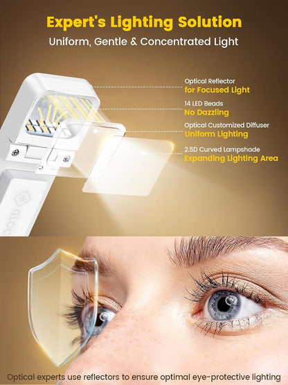 Glocusent 14 LED Book Light for Reading in Bed, USB-C Rechargeable | Eye-Caring Clip On Book Light, 3 Colors & 5 Brightness, USB-C Charging, Bed Reading, Auto-Off Timer, Travel Lock, Book Lovers