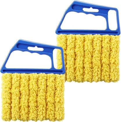 2 Pcs Blind Duster for Wood Blinds, 7 Finger Blind Cleaner Duster Tool | with Washable Microfiber for Window & Air Conditioner (Blue)