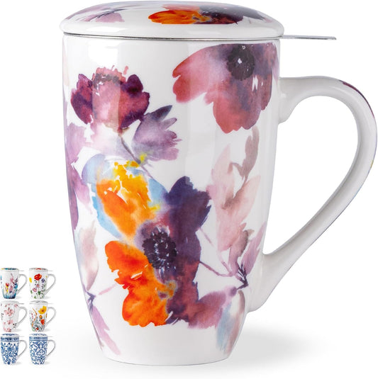 AmorArc Tea Cup With Infuser and Lid, 18oz Loose Leaf Tea Mug With Steeper | Porcelain Tea Mug With Infuser and Lid, Strainer Tea Cup for Tea Lovers, Home & Office, Housewarming Birthday Gift