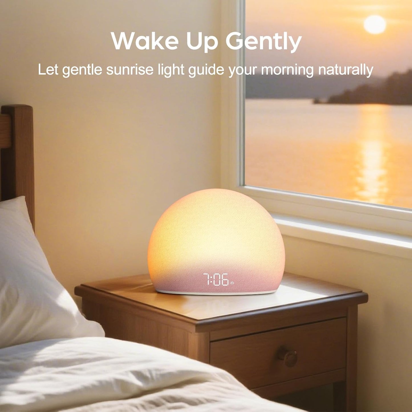 HOUSBAY Sunrise Alarm Clock with White Noise Sound Machine for Bedroom | Wake-Up Light, 5 Gentle Alarm Sounds, 20 Soothing Sleep Sounds, Dimmable Display, Phone-Free Bedside Clock - Pink