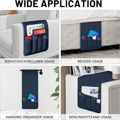 Remote Control Holder for Armchair Caddy, Remote Holder with 5 Pockets | Couch TV Remote Holder with Non-Slip Base, Bedside Caddy Organizer for Key Glasses Phone Magazine (Blue, 35"x12.4")