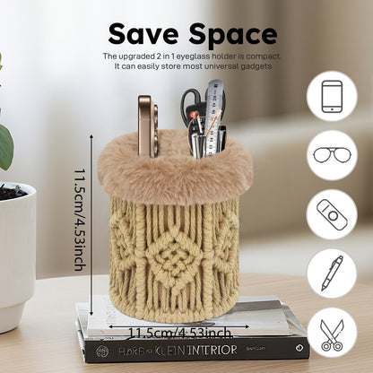 2 in 1 Glasses Holder, Anti-scratch Plush Lined Eyeglass Holder Stand for Nightstand Desk Eye-glass Storage Organizer