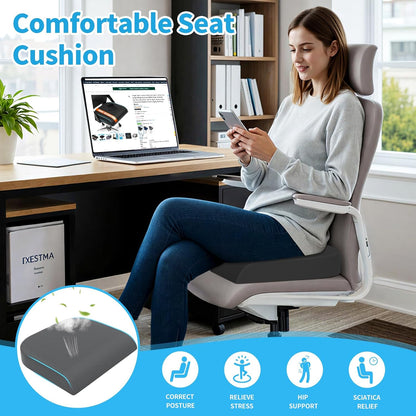 TranquilRelax Memory Foam Seat Cushion for Office Chair, 3-Inch, Black | Medium-firm Support for Long Sitting, Washable Mesh Cover, Non-slip Base, Perfect for Car Seats & Short Drivers