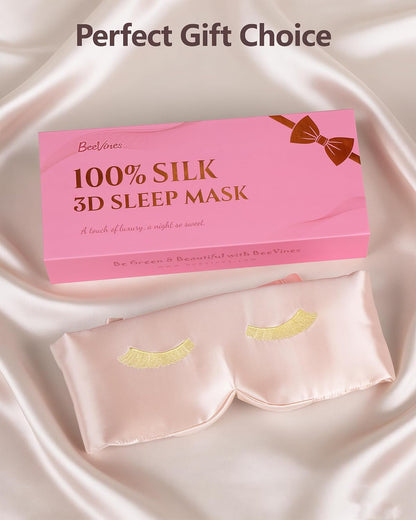 BeeVines Luxury Pure 100% Silk Sleep Mask for Women, 3D Contoured Eye Mask