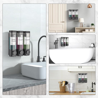Cabo Deseado Shower Soap Dispenser Wall Mounted No Drill Shampoo Dispenser for Shower Wall Shampoo and Conditioner Dispenser Bathroom Hotel 3 * 350ml Gungray with Labels