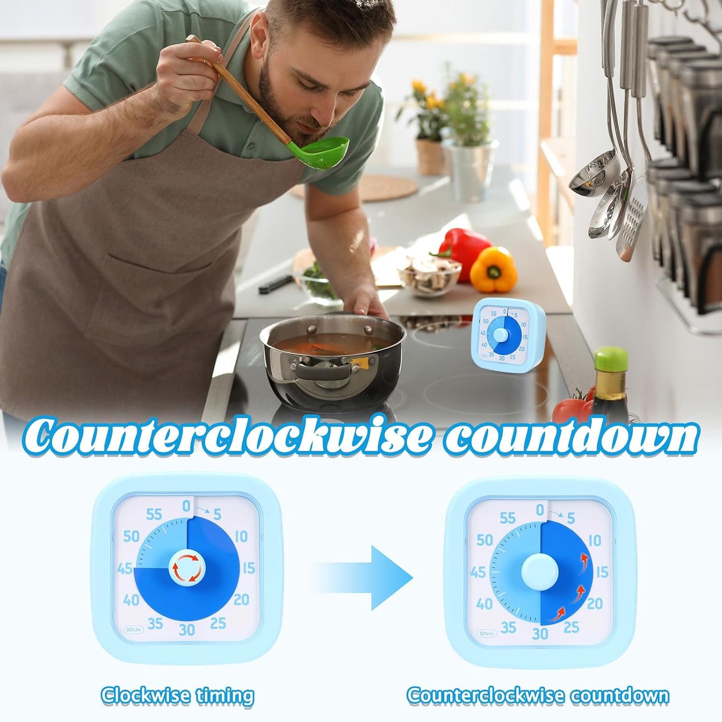 AmazingSpark 2 Pack Visual Timer 60 Minute Countdown Timer Colored Countdown Clock for Homeschool Supplies Study Tool, Classroom Home Office Time Management Tool (Classic,Blue,Green)