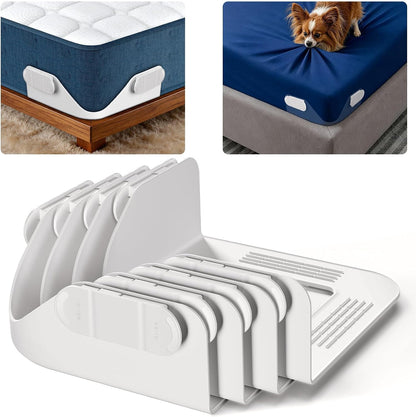 B-Land Bed Sheet Holders for Corners:4 Pack Non-Stretch External Clips- Fitted Sheet Grippers for Deep Pockets- No-Lift for Dorm & RV Beds, Keep Sheets Tight on Memory Foam & Twin-King (White+Grey)