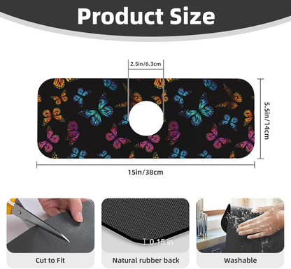 Wildflowers Floral Flower Kitchen Sink Splash Guard Faucet Mat Super Absorbent Fast Drying Mat Sink Gadgets-Fast Drying Pad Sink Mat For Kitchen Bathroom (15" X 5.5" )