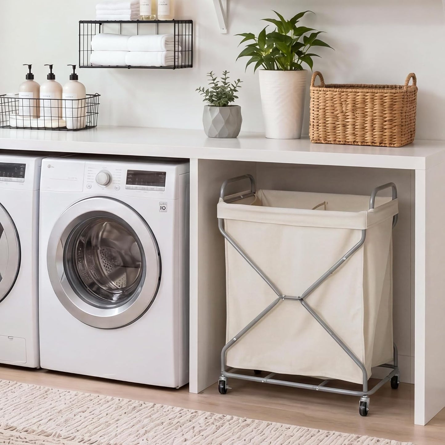 StorageWorks 2 Section Laundry Sorter with Wheels, 160L Beige Hamper Basket | Beige Divided Hamper, Rolling Organizer for Bedroom, Bathroom, College, Apartment