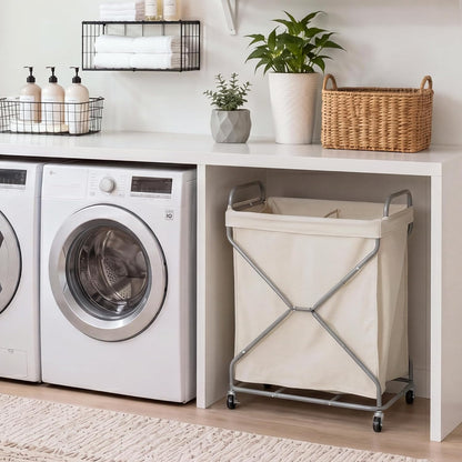 StorageWorks 2 Section Laundry Sorter with Wheels, 160L Beige Hamper Basket | Beige Divided Hamper, Rolling Organizer for Bedroom, Bathroom, College, Apartment