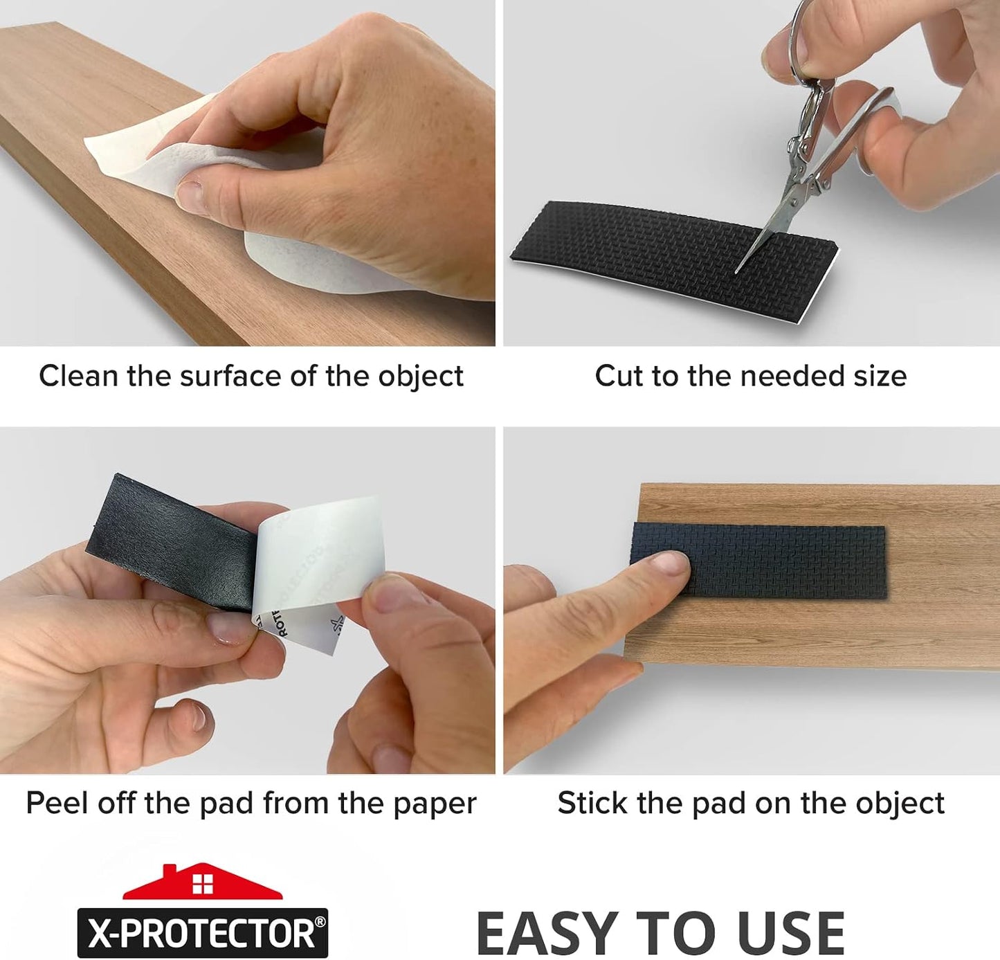 X-Protector Rubber Strip - 8 PC Non Slip Pads - Black Universal Grip Strips | Self-Adhesive Rubber Sticky Pads - Premium Feet for Keyboard, Appliances - Featuring an Amazing Super Sticky Gripping Pad