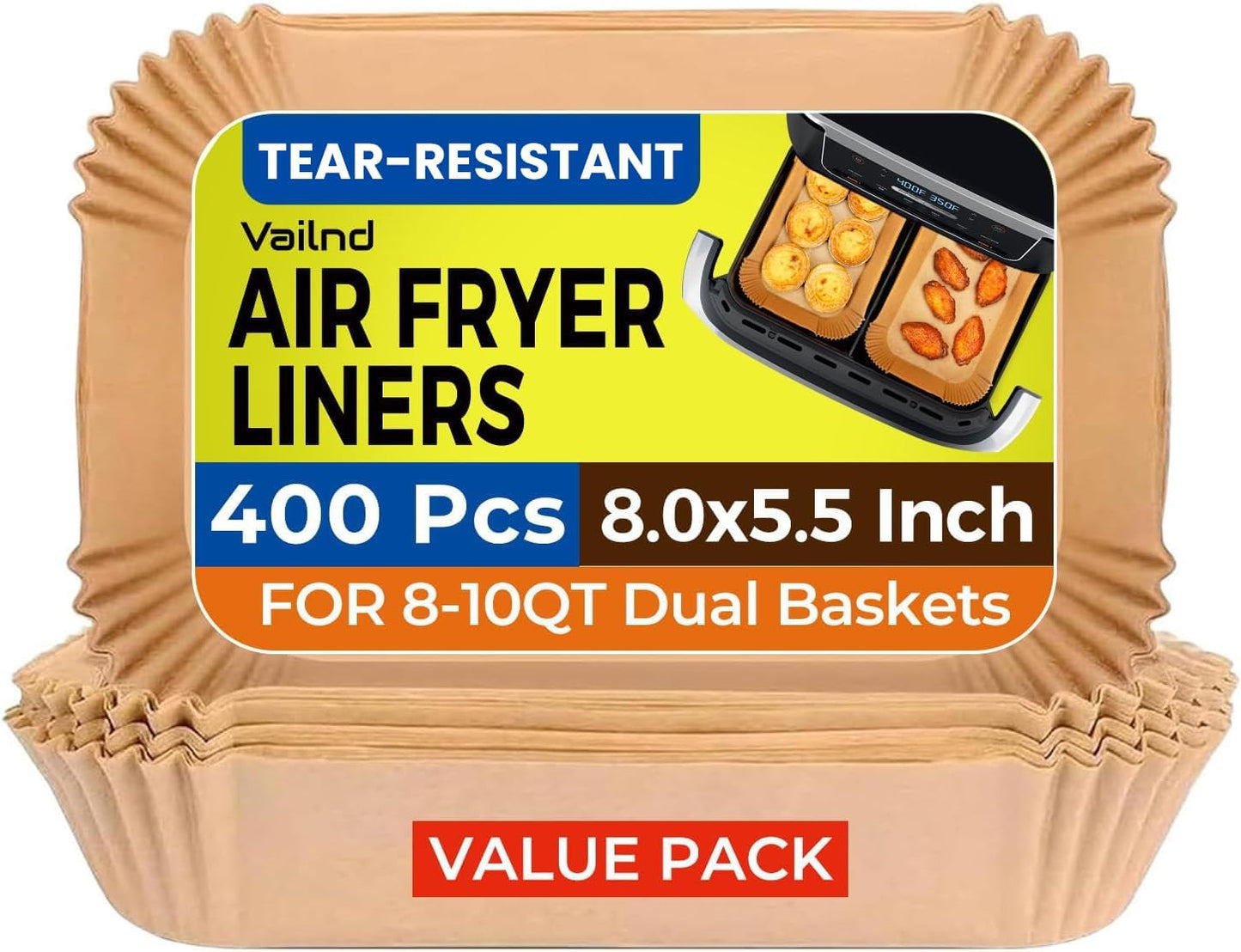 400 Pcs 8" Square Air Fryer Liners Disposable, Airfryer Paper for 5-8QT | Food-grade Parchment Paper for Air fryer Basket, Non-Stick, OilProof Baking Sheets for Oven Pan