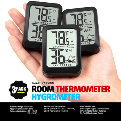 AyayaBoss 3 Pack Room Thermometer Indoor Hygrometer | Mini Size, Monitor Temperature & Humidity, Accurate Fast Read, Easy To View, Kickstand/Hanging/Wall Adhesive, ℉/℃, w/ Battery