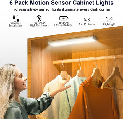 Diomart Motion Sensor Under Cabinet Lighting, RGB Rechargeable, 4 Pack | 58 LEDs,15 RGB colors. Remote & motion sensor dual control. Dimming, Auto-off timer