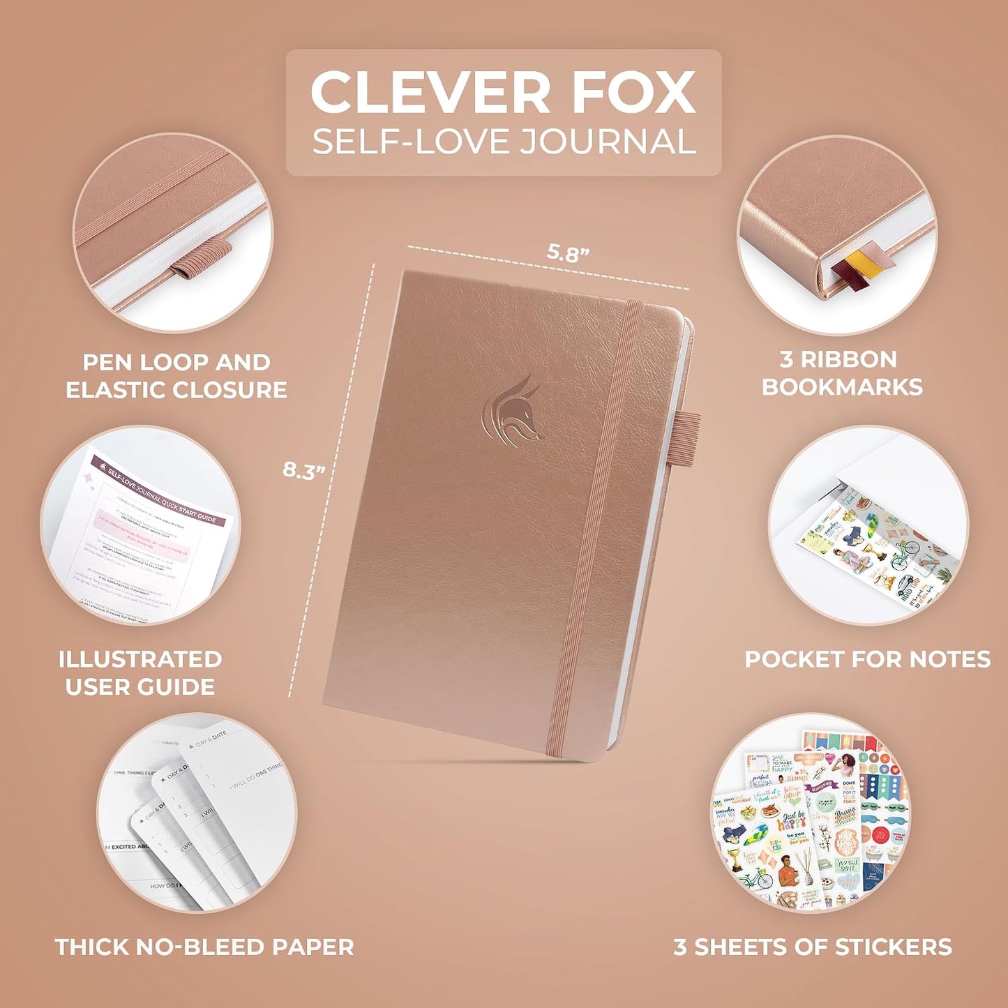 Clever Fox Self-Love Journal for Women, Gratitude, Positivity, Aquamarine | 6-month daily mental health journal with stickers, self-care, anxiety therapy, life & wellness planner for teens & adults