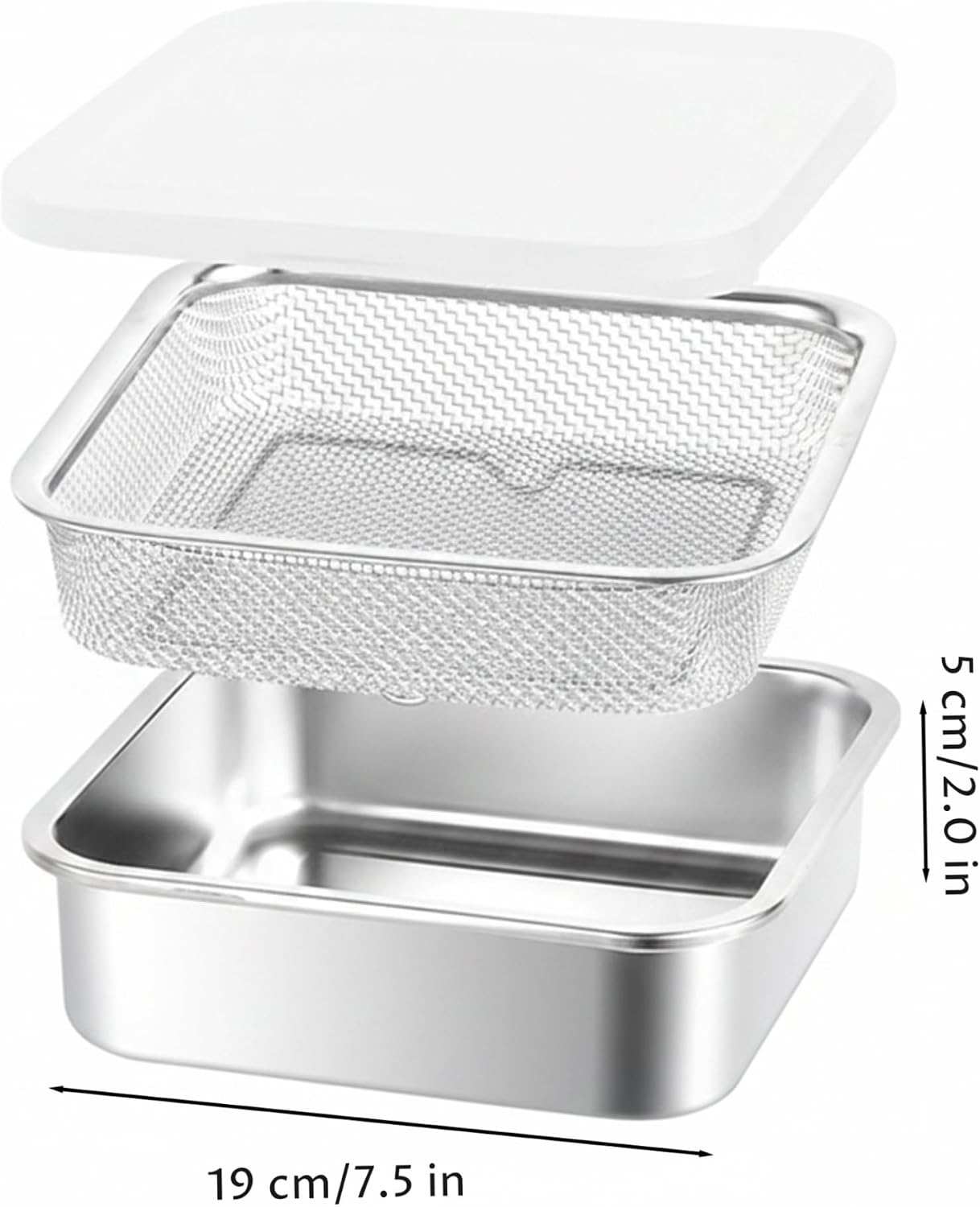 Square Strainer, 3PCS/Set Fruit Storage Containers For Fridge, 304 Stainless Steel Square Strainer With Lid, Lettuce Keeper & Dish, 1500ml, Fruit Storage Containers For Fridge