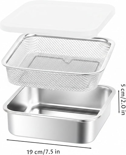 Square Strainer, 3PCS/Set Fruit Storage Containers For Fridge, 304 Stainless Steel Square Strainer With Lid, Lettuce Keeper & Dish, 1500ml, Fruit Storage Containers For Fridge