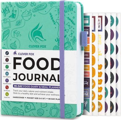 Clever Fox Food Journal for Women & Men, Weight Loss Tracker, Aquamarine