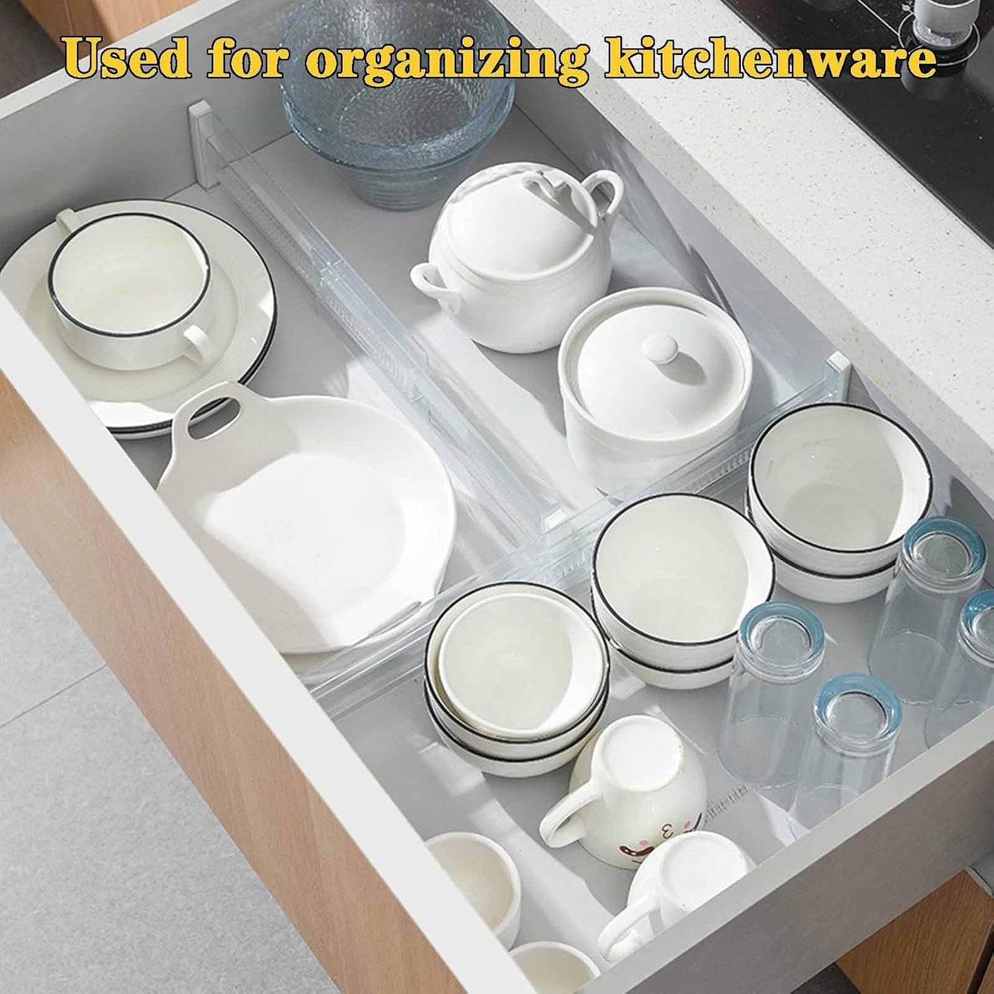 4 Pcs Drawer Dividers for Clothes,3.15" High 11.34"-19.69" clear | Adjustable Expandable Dresser Drawer Organizer, Clear Plastic Separators for Dresser, Baby Clothing
