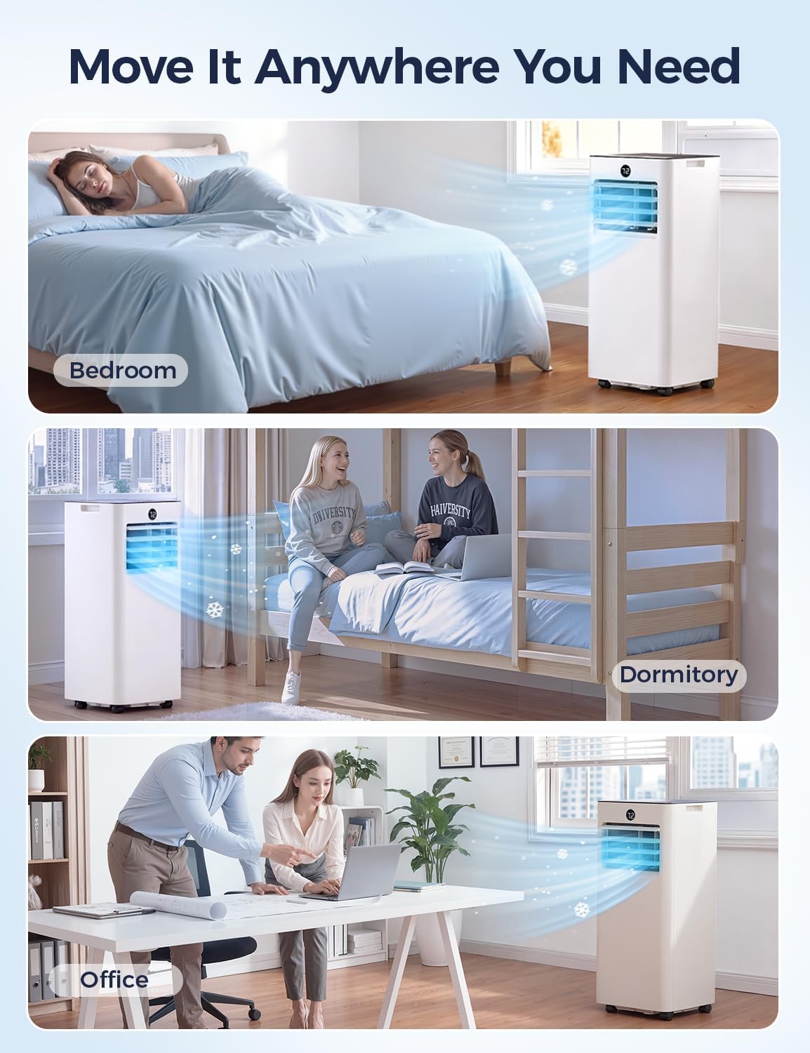 14000BTU Portable Air Conditioner, 4-in-1 700 Sq. Ft, Quiet for room | 14000BTU AC cools 700sq.ft, 4-in-1 cool/fan/dry/sleep, quiet, LED, remote, 24H timer, kit, for bed/office/dorm.