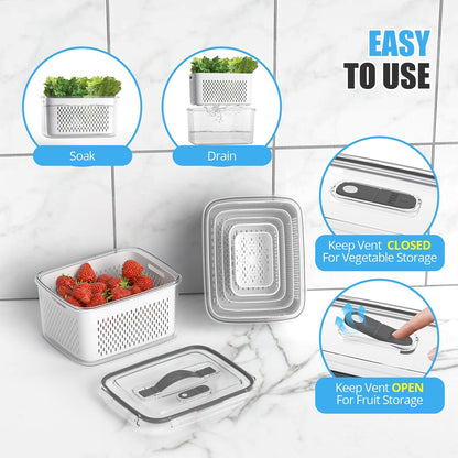 damynuo 10Pack Fruit Storage Containers for Fridge - Berry Containers with Vent and Handle Lids, Fruit Containers for Fridge with Colander, lettuce keeper for Refrigerator Organizers and Storage