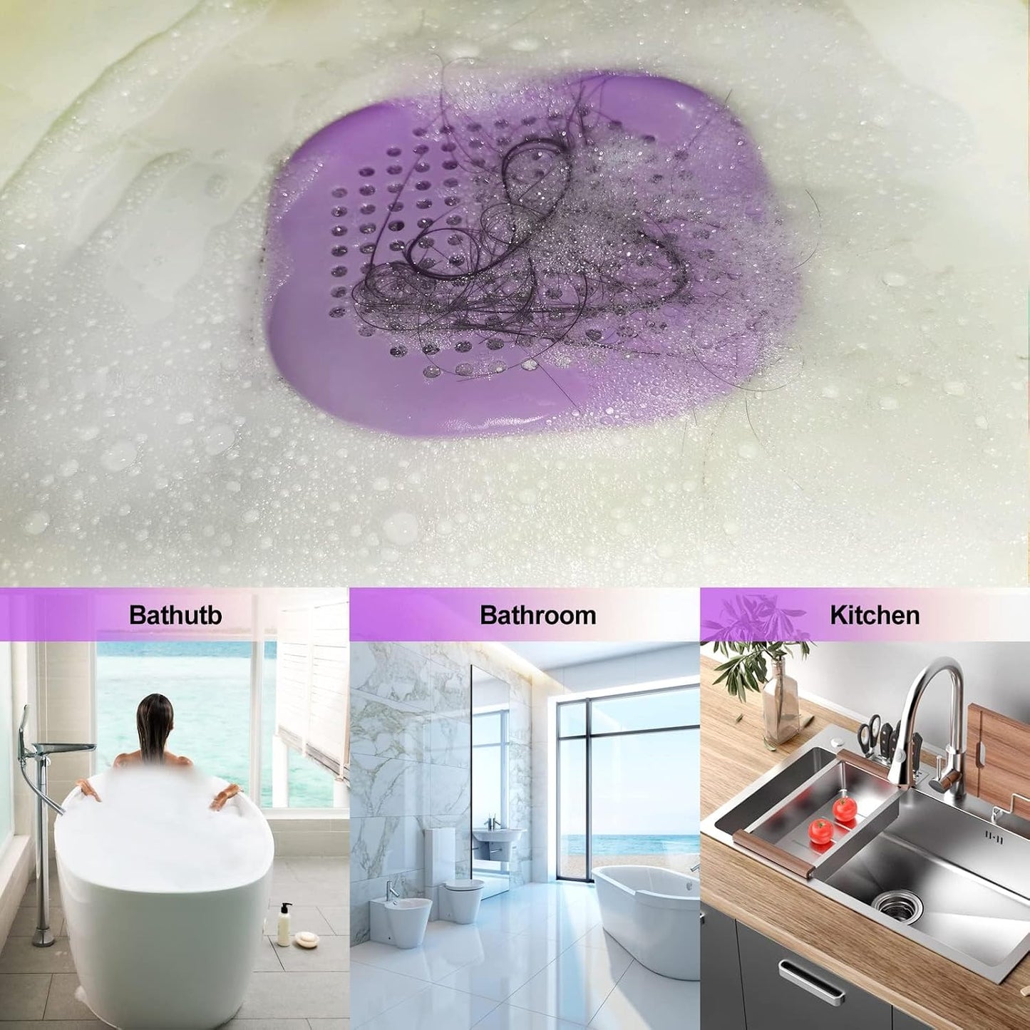 Bovinde Hair Drain Catcher,Square Cover for Shower 2 Pack (Black) | Drainer Cover Silicone Hair Stopper with Suction Cups,Protector Accessories,Easy to Install Suit for Bathroom,Bathtub,Sink